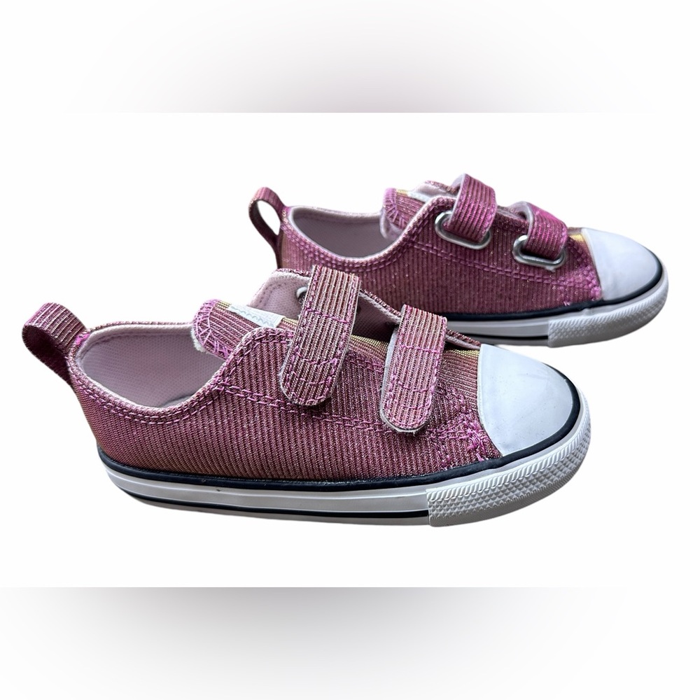 Converse Kids Pink Glitter Canvas Velcro Low-Top Sneakers